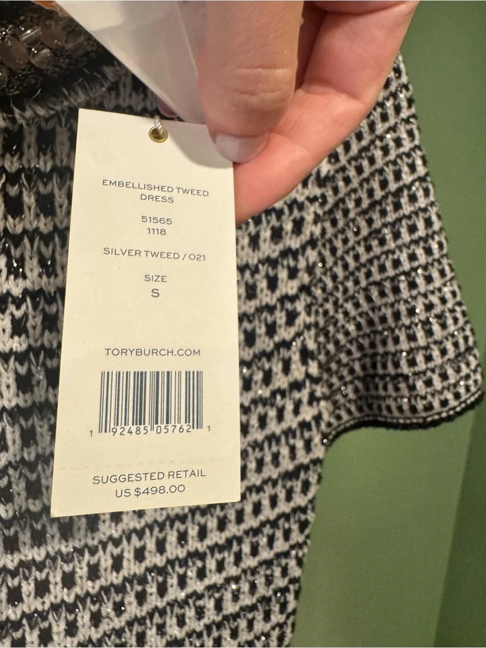 NWT Tory Burch Black and White Embellished Tweed Dress